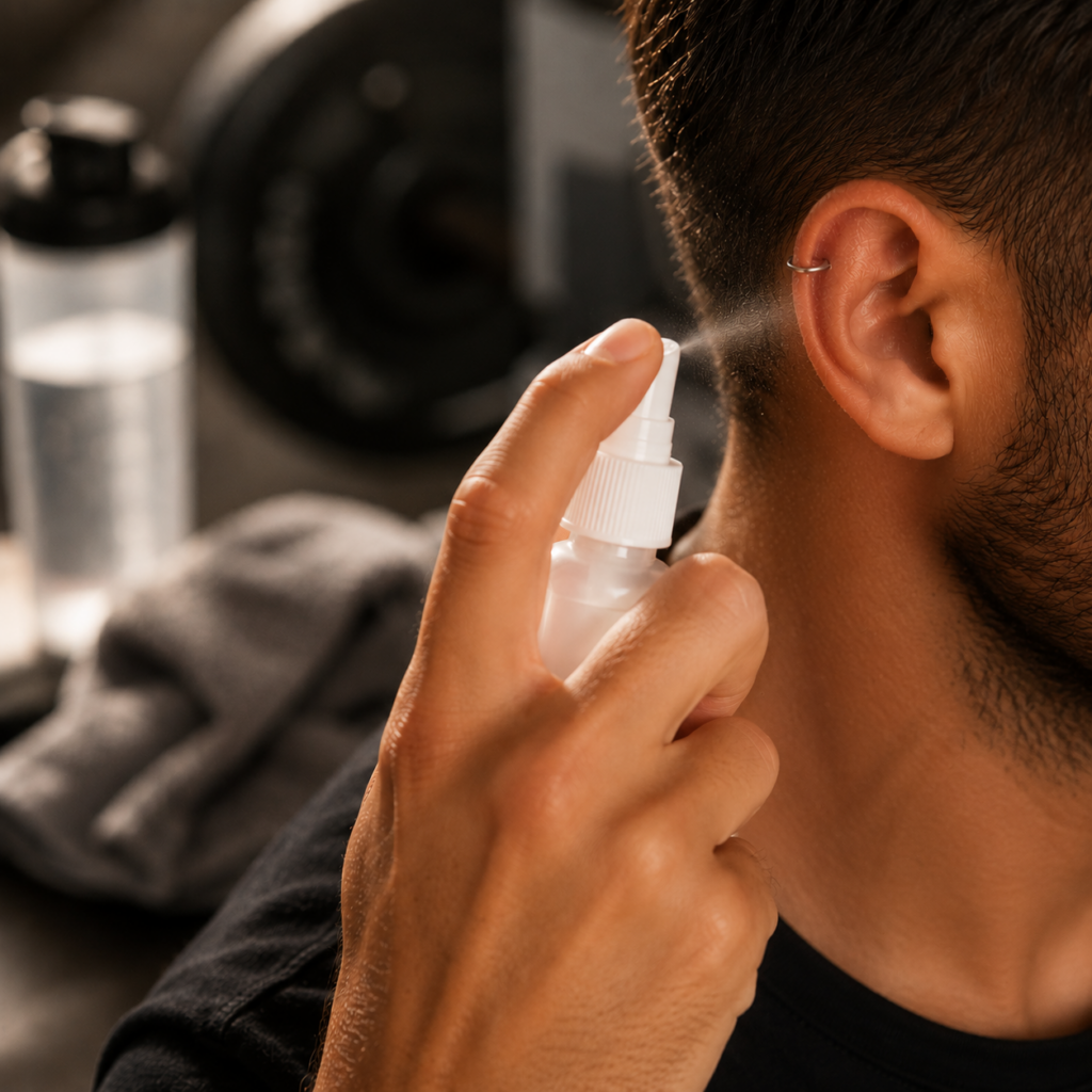 Nettoyage au spray salin d'un piercing
après l'entraînement