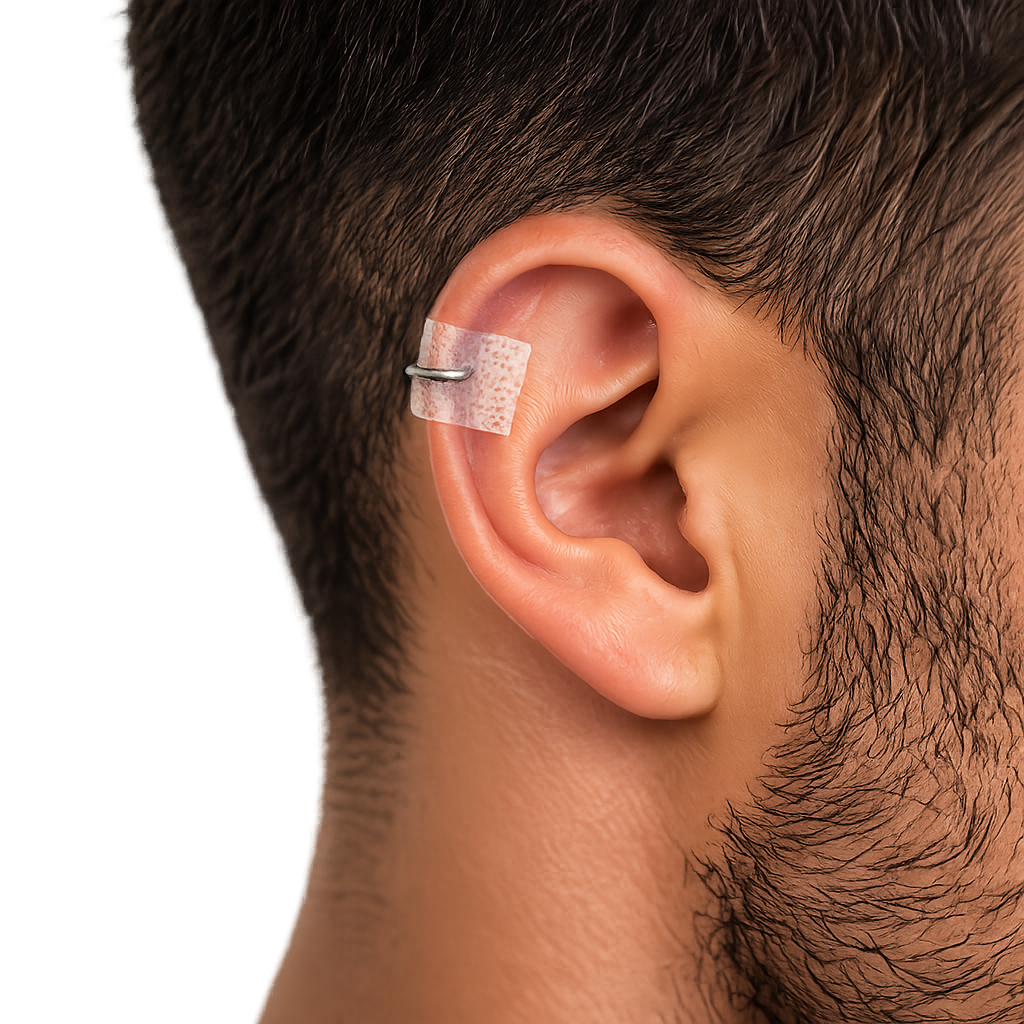 Application du tape médical sur un piercing
hélix avant l'entraînement